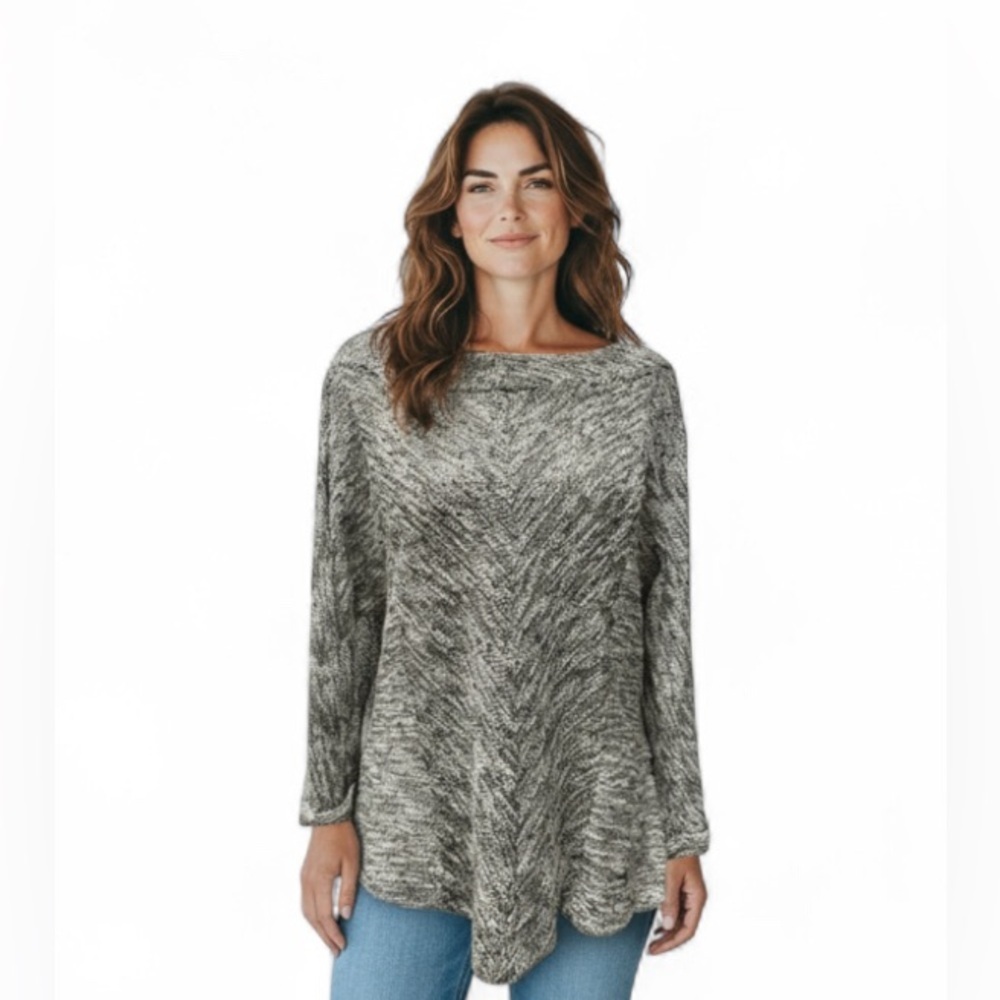 NIC+ZOE TWEED PULLOVER TOP BACK ZIP 3/4 SLEEVE SWEETER.  SIZE: L